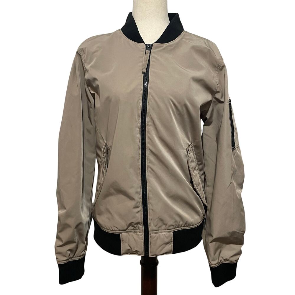 Hollister Men's Classic Bomber Jacket Water Resistant Tan Black Zip Front Size M